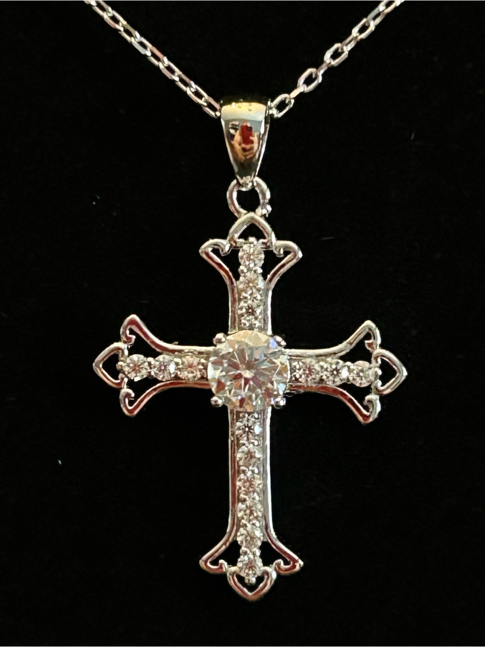 925 Sterling Silver 1.50CTW Genuine Moissanite 💎Cross Pendant Necklace